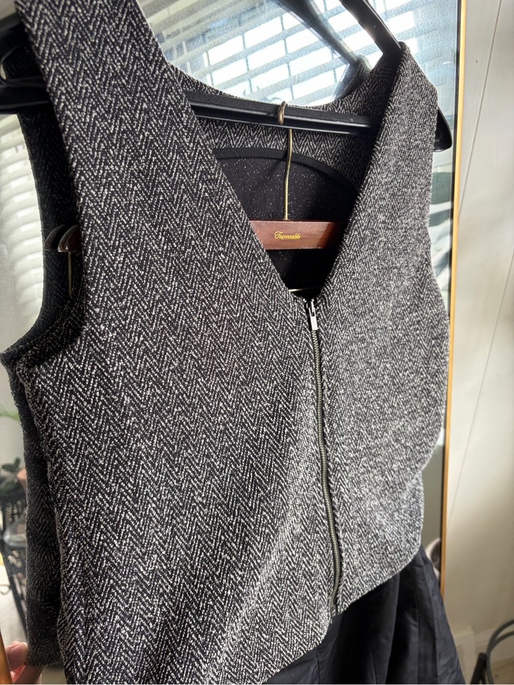 Banana Republic Gray Herringbone Zip-Front Vest